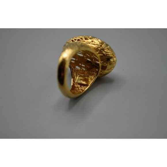 Filigree Nest Lattice Oval Statement Ring Bronzoro Italy Gold over Bronze Size 8 - Picture 7 of 9